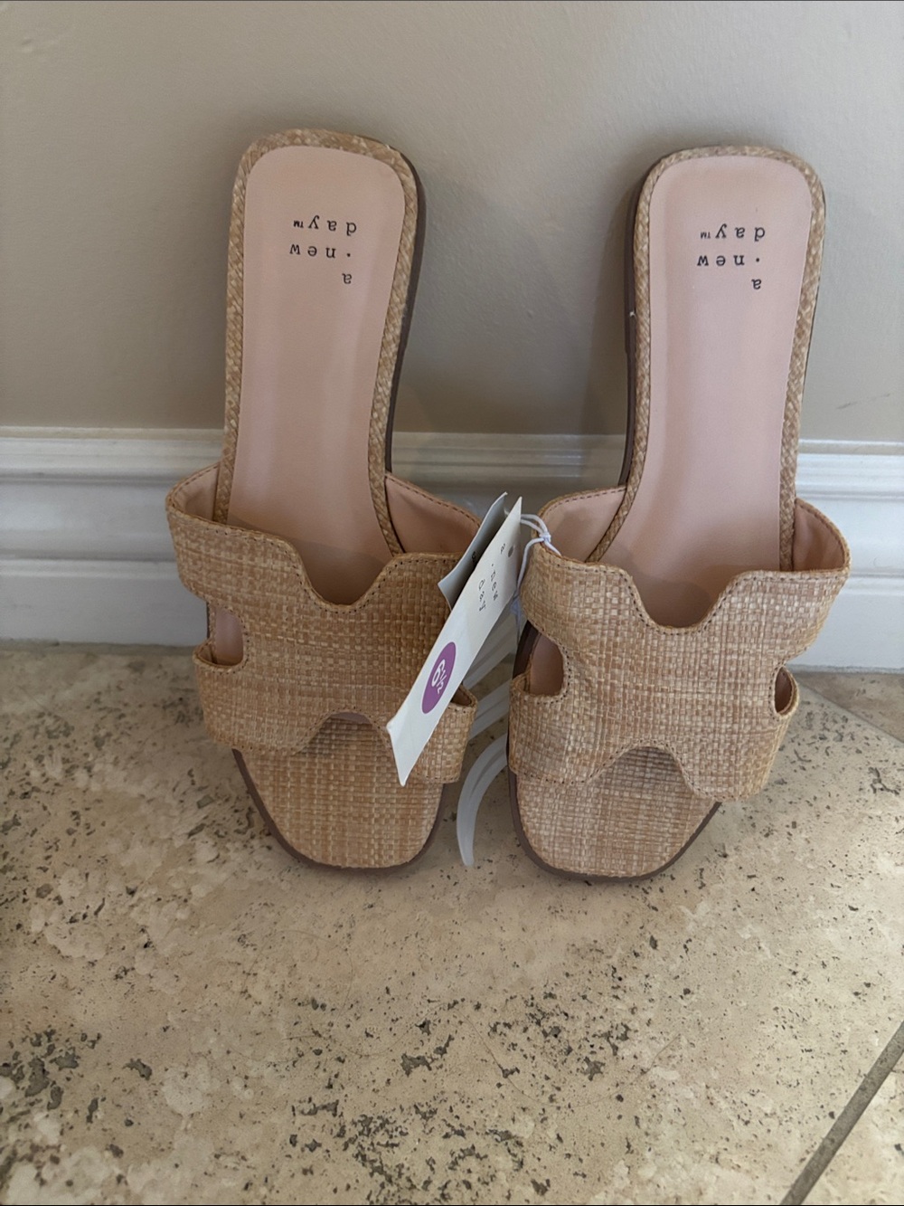 a new day Tan Woven Slide Mules with Pink Insole